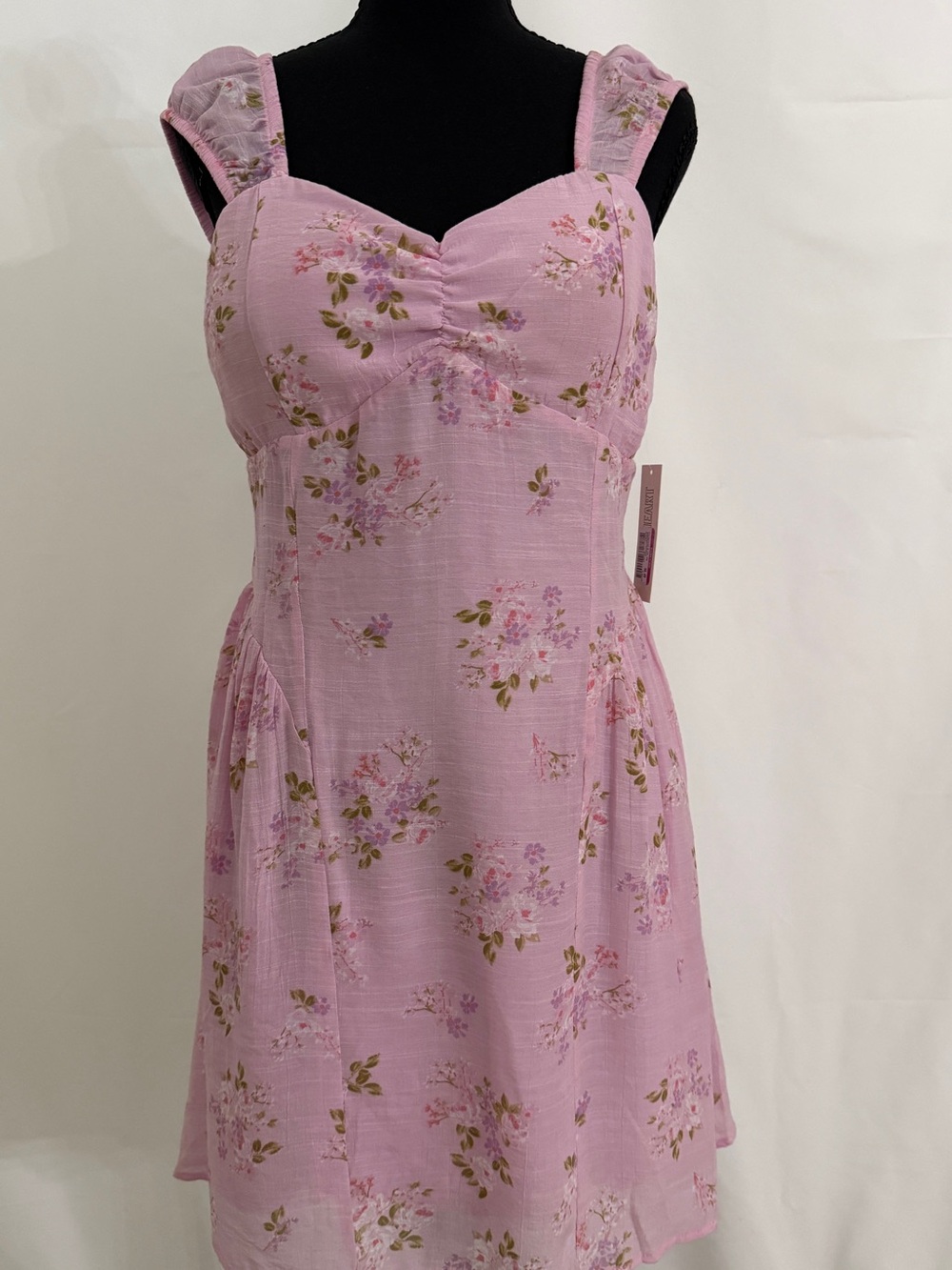 Derek Heart Lavender Pink Floral Sweetheart Mini Dress